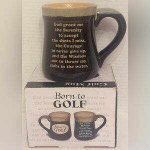 Burton + Burton Hand painted Born To Golf resin mug with porcelain decal.
